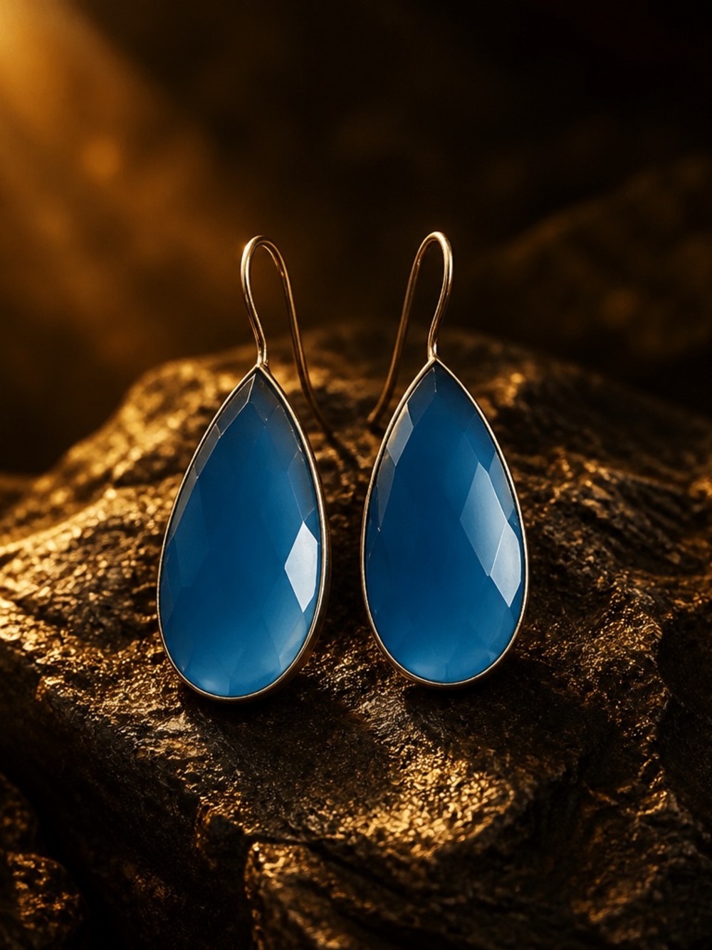 Artisan Teardrop Blue Cat eye stone Dangle Earrings (93)